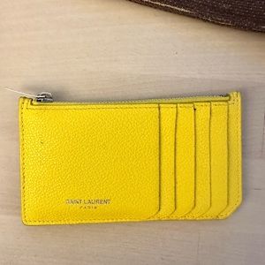 Saint Laurent SLP yellow leather zippered fragments card holder